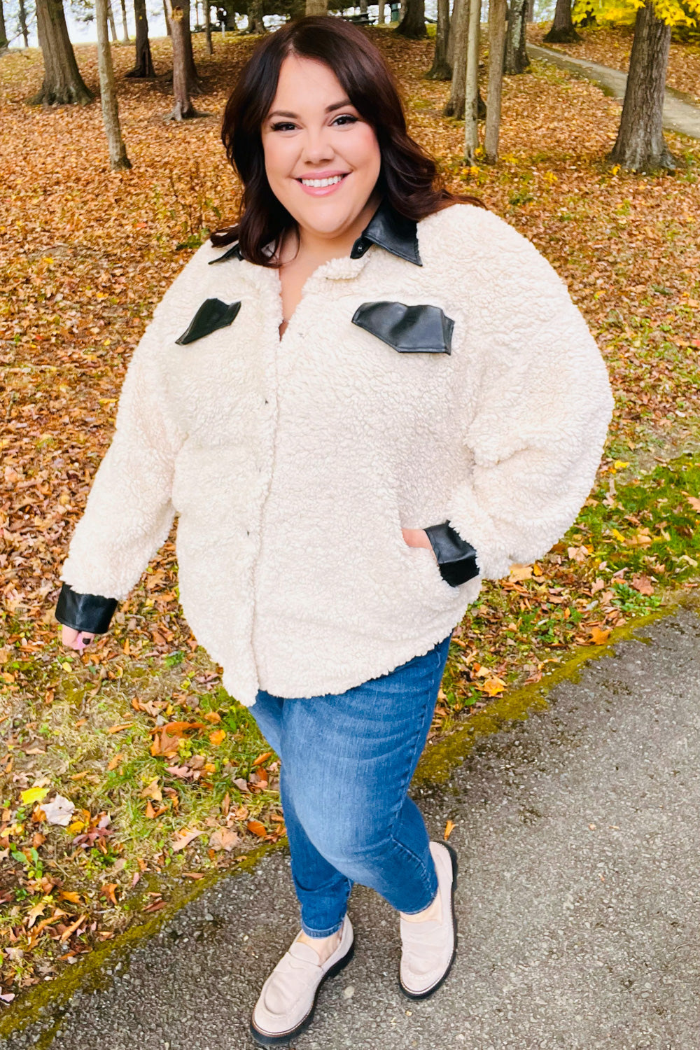 Feeling Bold Ivory Sherpa Fleece Faux Leather Jacket